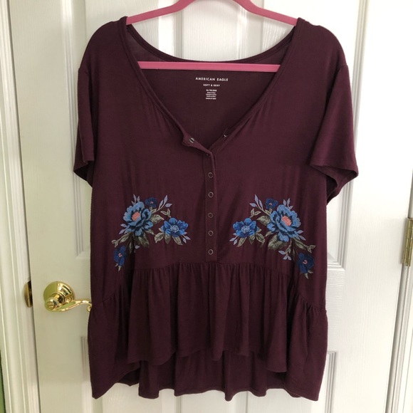American Eagle Outfitters Tops - American Eagle Embroidered Peplum Top